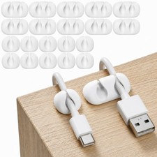 Cord Organizer for Desk, Nightstand Cable Holder, 20 Pack, Multislot, White