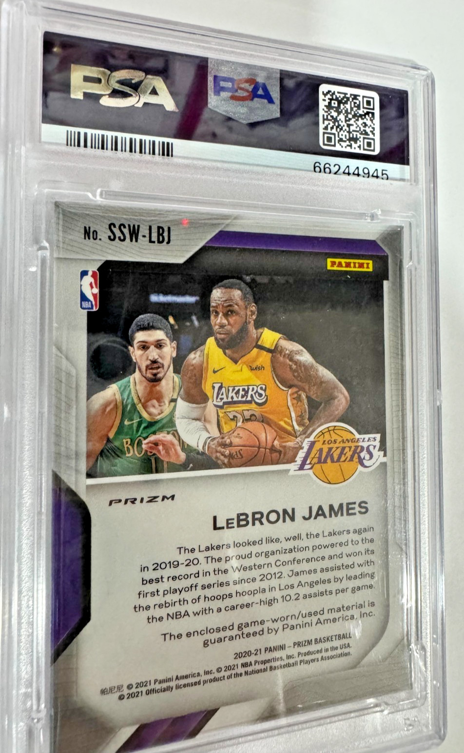 2020 Panini Prizm LeBron James Sensational Swatches Orange Ice PSA 10 Gem Mint view 11