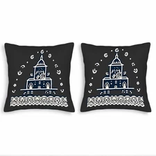 Set of 2 Decorative Throw Pillow Covers 18x18in- Architectural Tower Crescent