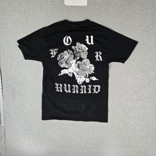 HUNNID Men Shirt MEDIUM Black Graphic Roses Logo Short Sleeve Print