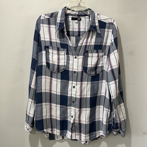 KUT From The Kloth Hemd mit Knopfleiste Medium Erwachsene blau kariert Taschen V-Ausschnitt Damen - Bild 4 von 8
