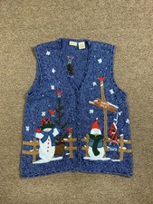 Vintage Bobbie Brooks Knit Christmas Vest Sweater Snowman Womens L NorthPole 90s