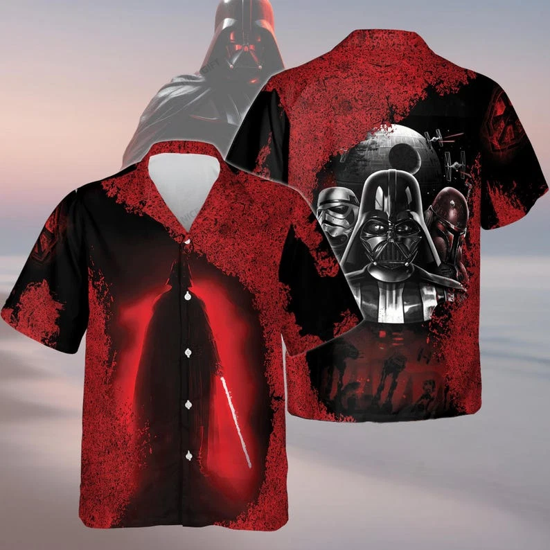 Disney Star Wars Darth Vader Stormtrooper Aloha Galaxy's Edge Red Hawaiian Shirt