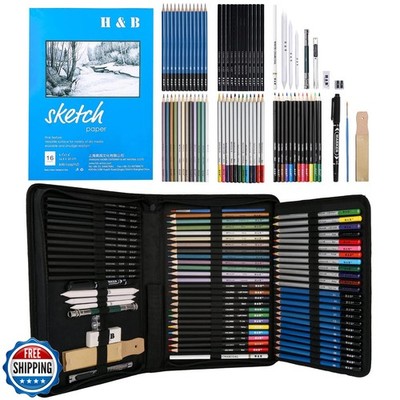 H and B 72PCS Drawing Supplies Sketching Set,Art Kit include Draw
