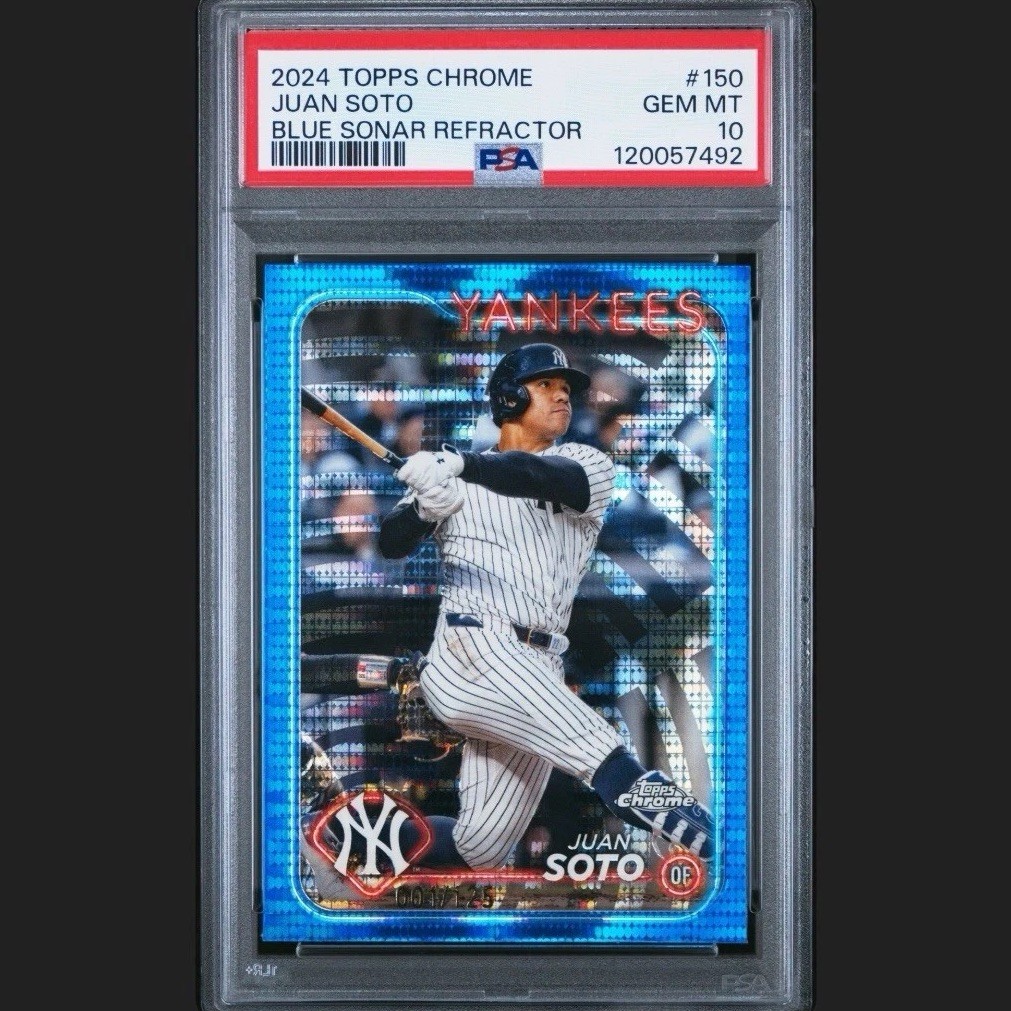 2024 Topps Chrome Juan Soto #150 Blue Sonar Refractor 001/125 PSA 10 Yankees