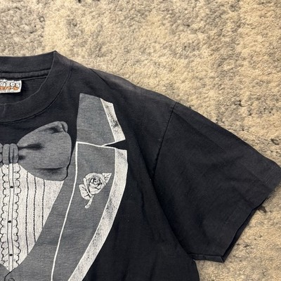 Vintage 1980 Hanes Beefy-T Tuxedo Graphic T-Shirt XL Black Single 