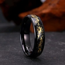 Men's Black Tungsten Meteorite Galaxy Ring Gold Silver Foil Inlay  Wedding Band