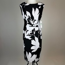 NWD Calvin Klein Black/White Floral Sleeveless Scuba Sheath Midi Dress Size 8
