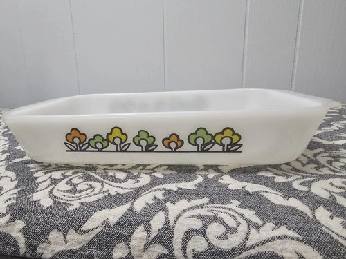 Vintage Anchor Hocking Fire King Summerfield Floral Flower 1 Qt Baking Dish #441