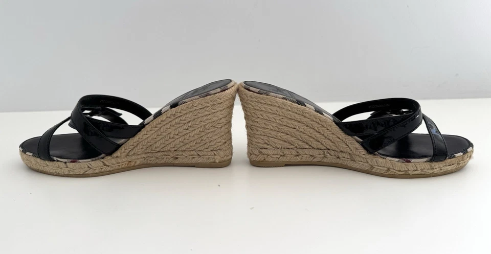 Burberry Nova Cuadros Alpargata Cuña Sandalia Tacones Charol 39 8.5 9 Foto 2 de 4