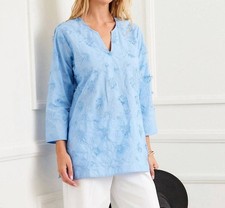 Karen Kane 3/4 Sleeve Embroidered Tunic Lake