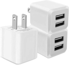 3- Pack, USB Wall Charger, Dual Port USB Cube Power Adapter Charger Plug Block C