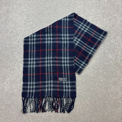Burberry London Schal 58x11 cm Blau Nova Check 100% Lammwolle England Made