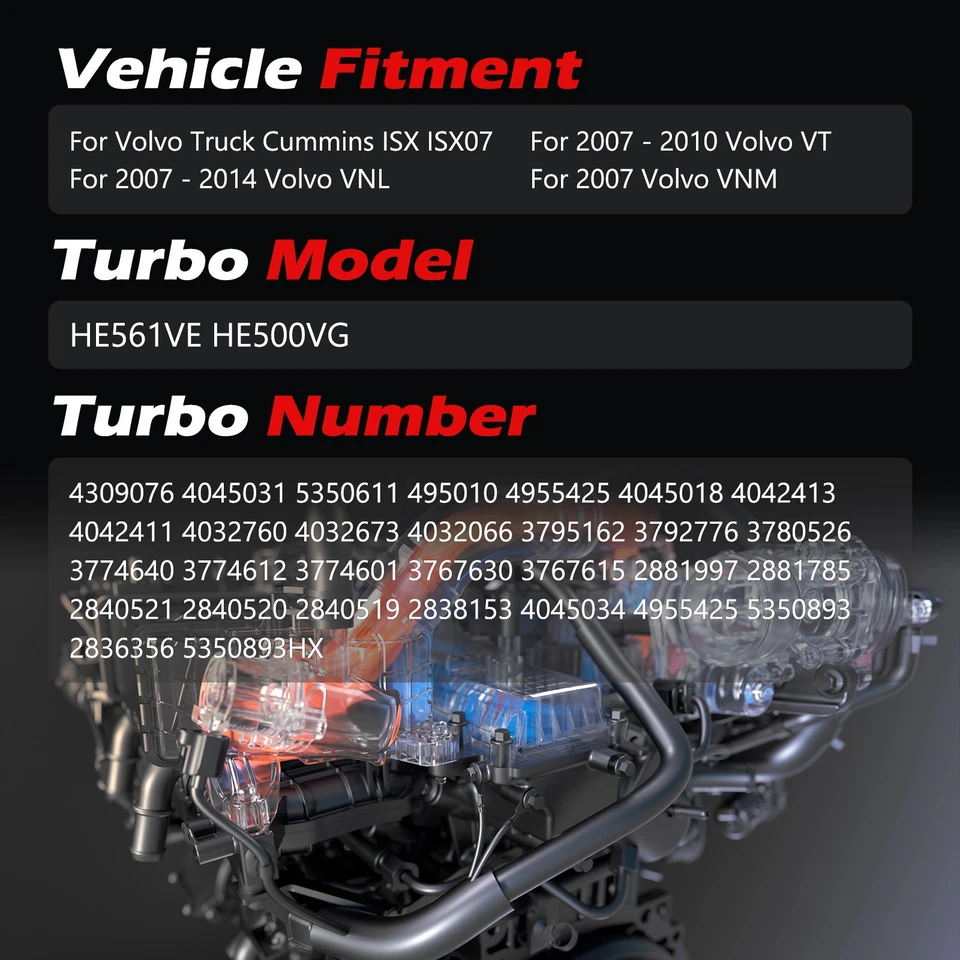HE561VE HE500VG Turbo Turbocharger For 2005-2013 Cummins ISX ISX07 Volvo VNL - Изображение 2 из 4