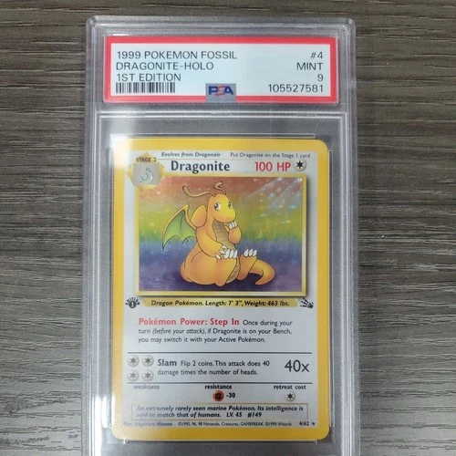 1999 Pokémon Fossil Dragonite Holo 1st Edition PSA 9 Mint
