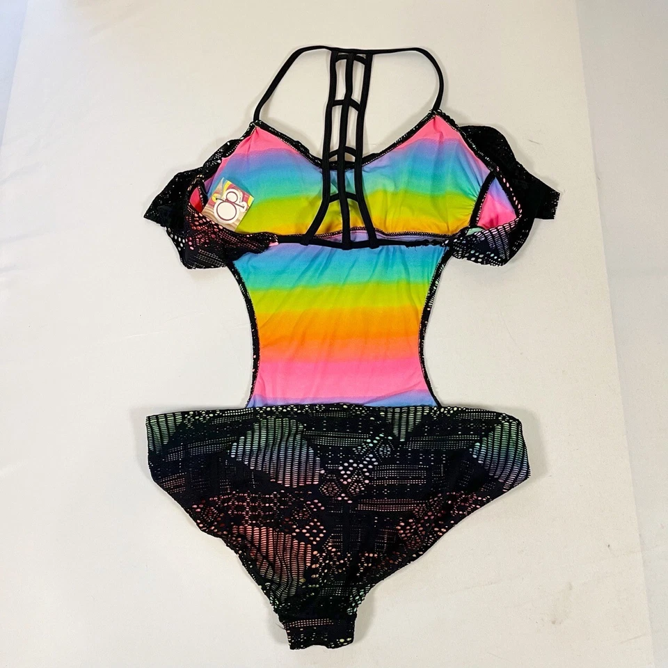 Op Ocean Pacific Girls Eyelet Lace Rainbow Racerback One Piece Swimsuit XL - Image 2 of 4