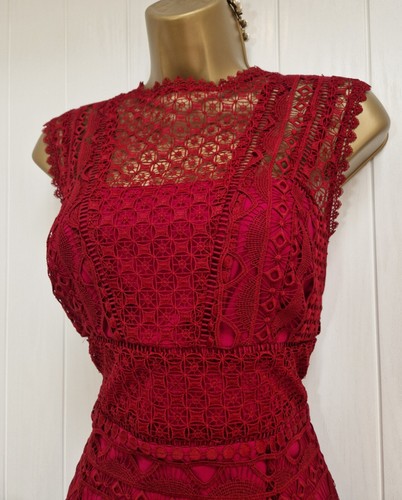 Karen Millen Dress UK 12 Burgundy Lace Overlay Pencil Occasion RRP £215 - Picture 3 of 11