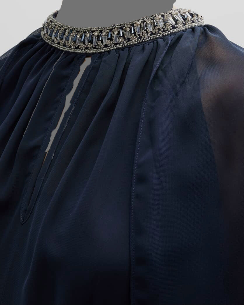 $760 Rickie Freeman by Teri Jon Women's Blue Beaded Fly-Away Gown Dress Size 2