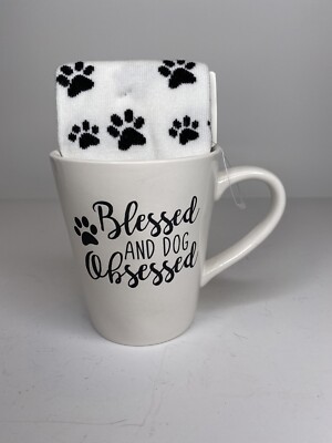 Dog Cat Paw Print Coffee Mug Gift Set with Socks Obsessed Nifty Gifty NEW