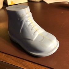 Salvadanaio scarpa bambino "Havatoy" blu vintage metà secolo.