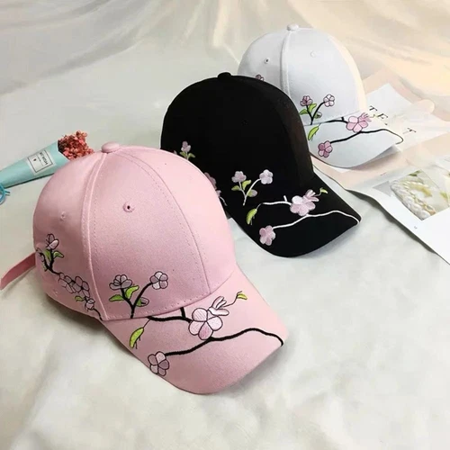 Korean Flower Embroidery Baseball Caps Plum Embroidered Baseball Cap Outdoor - Picture 2 of 14