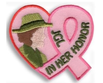 Girl Juliette Low IN HER HONOR Breast Cancer Fun Patches SCOUTS GUIDE ribbon
