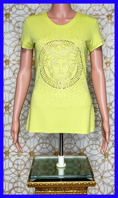 NEW VERSACE CRYSTAL AND STUD EMBELLISHED YELLOW T-SHIRT sz L | eBay