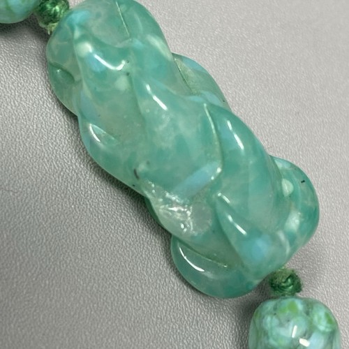 French Glass Bead Necklace Mint Green Lamp Work Hand Made Marble Collar VTG 16" - Picture 14 of 16