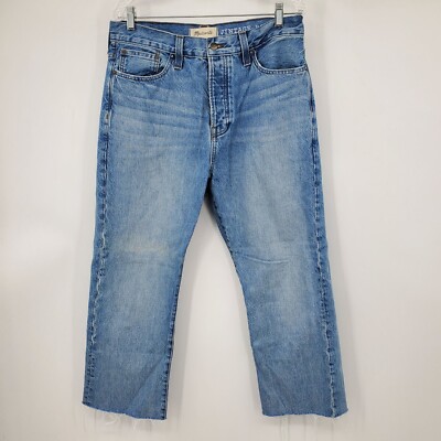 Madewell Vintage Bootcut Jeans in Harewood Wash Raw Hem Button Fly Cropped 32x32