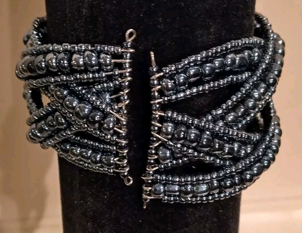 2" Wide Hematite/Dark Gray Statement Braided Seed… - image 4