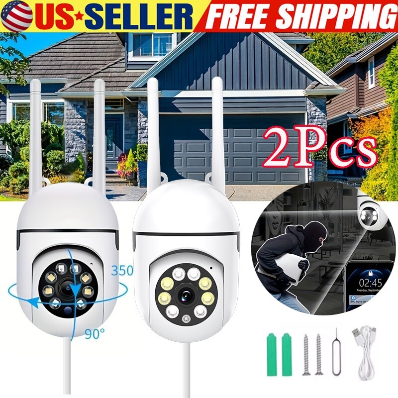 2X Wireless WiFi Security Camera Outdoor Home Night Vision Cam 1080P(No adapter)