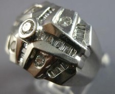 LARGE 1.0CT DIAMOND 14KT WHITE GOLD 3D ROUND  BAGUETTE SQUARE FUN MENS RING