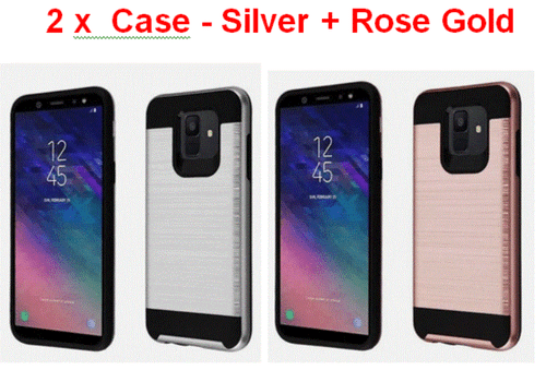 For Galaxy A6 (2018) Black Brushed Hybrid Case Cover /Clear Tempered Glass Film - Picture 10 of 10
