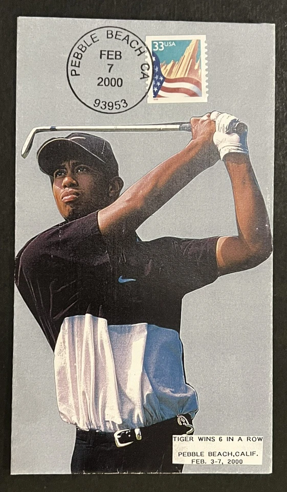 Travelstamps: 2000 Tiger Woods FDC - Pebble Beach - 6 in a Row Wins Cover - Image 4 of 4
