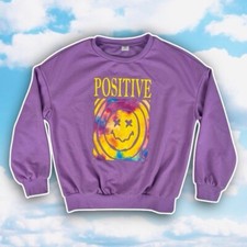 NWOT Shein Kids Positive Graphic Crew Sweatshirt Smiley Face Happy Boho 90s Y2k