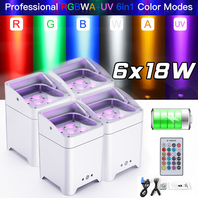 4X RGBWA+UV LED PAR Light Rechargeable Battery DJ Light Wireless APP DMX Control