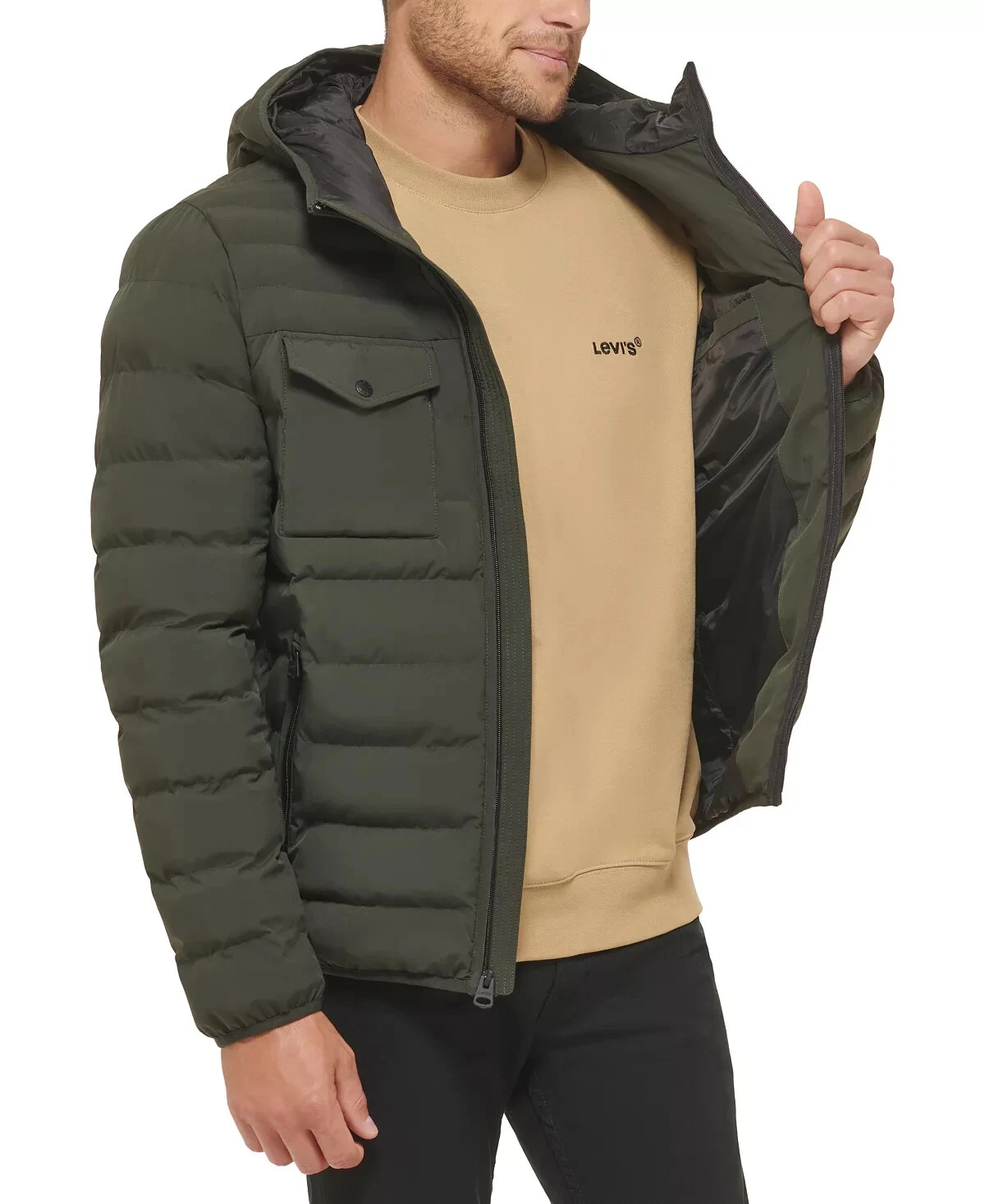 Levi's Men's Full Zip Hoodie quilted Jacket Coat XXL Olive Green Lightweight
Opens in a new window o