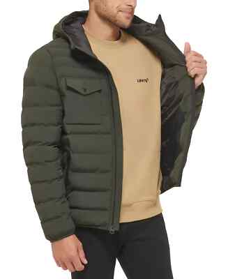 Levi's Men's Full Zip Hoodie quilted Jacket Coat XXL Olive Green Lightweight