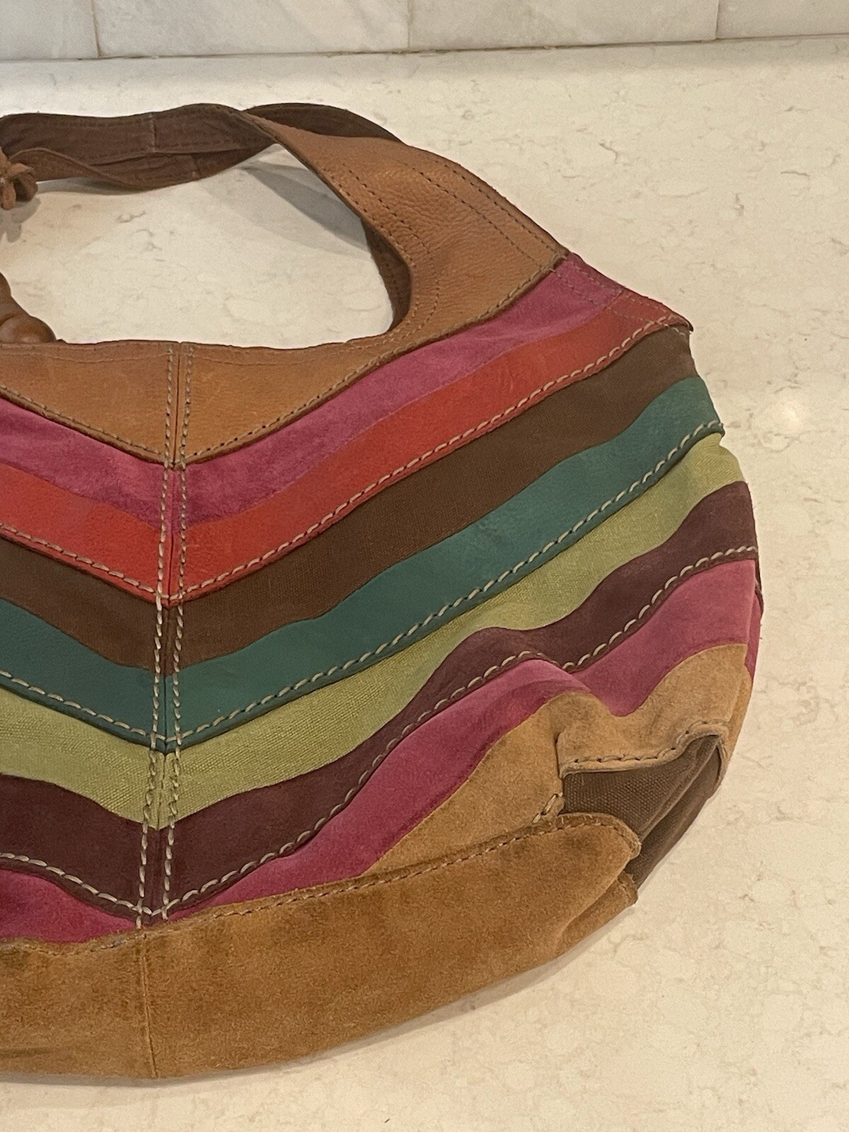 Fossil Multicolor Patchwork Leather Suede Hobo Sh… - image 6