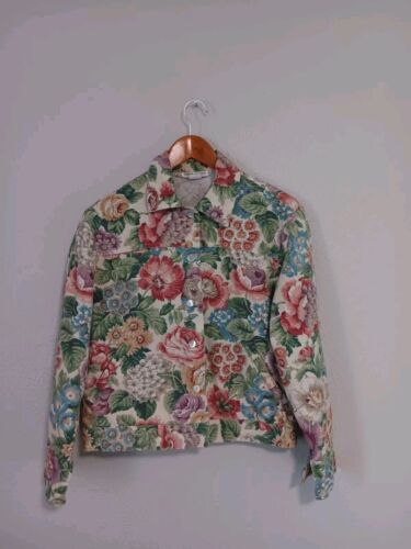 Vtg Krista Koeppe Collective Jean Jacket Floral M… - image 1