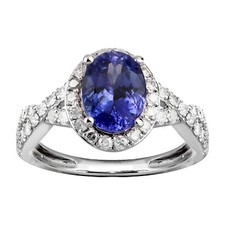 14K White Gold 1.75 carat TW Genuine Tanzanite and Diamond Halo Ring