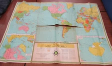 1958 Universal Map of the World Imperfect Color Book Enterprises Large