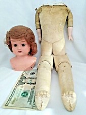 VERY RARE  VTG 21" Minerva Germany Doll Head Hair  Kid Leather Jointed Body