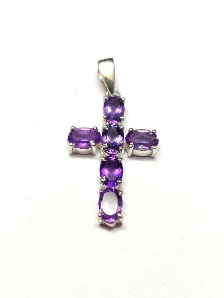 Natürlich Amethyst Kreuzanhänger Handgefertigt Silber 2.5 Karat - Bild 3 von 4