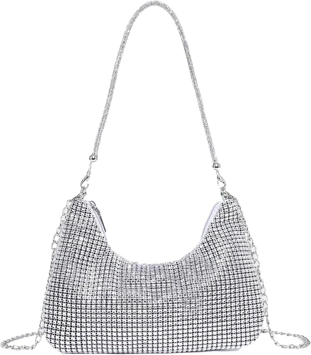 Verdusa Women's Shiny Rhinestone Evening Handbag Shoulder One Size, Silver