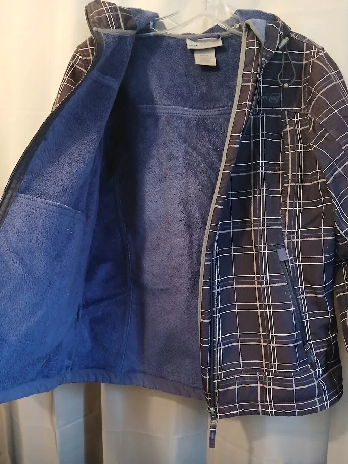 FREE COUNTRY 抓绒衬里冬季外套夹克女式 M 全拉链紫色格子 — 第 3/4 张图片