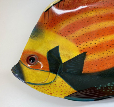Hand Painted FISH DISH + 3D Clear Eye VTG 90s Vibrant Nautical Colors Plastic