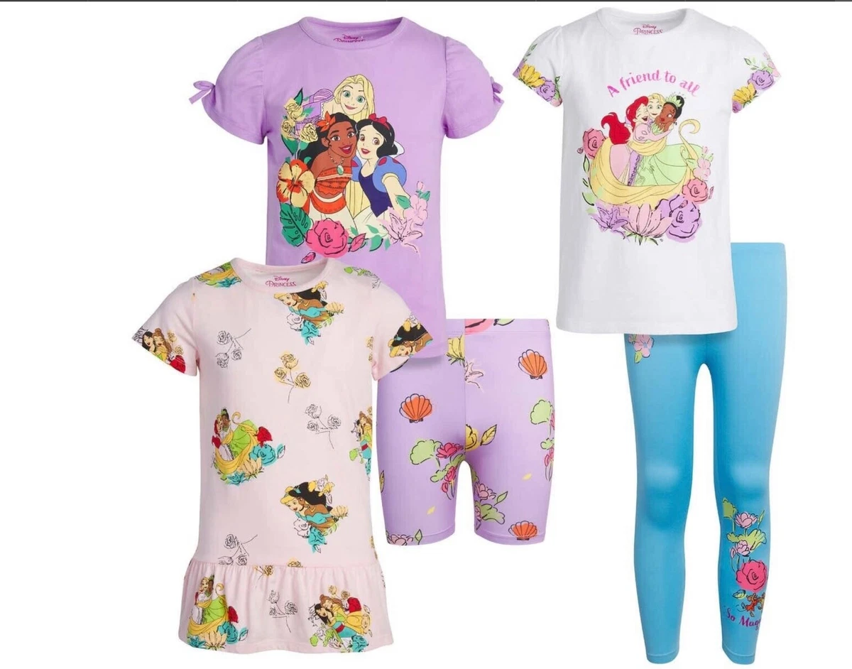 Disney Princess Girls Kids 5 Piece Set Size 7 Tops and Leggings New NWT