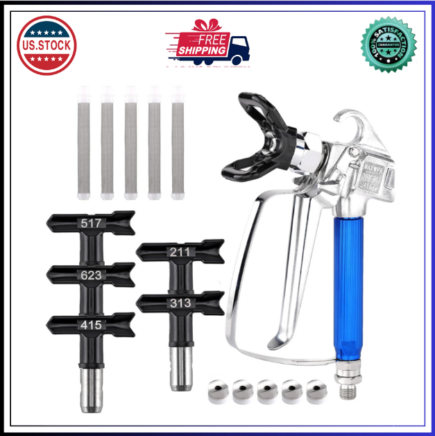 3600PSI Airless Paint Spray Gun 517/ 211/ 313Spray Tip+Nozzle Guard for Sprayers