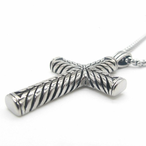 Boys Mens Stainless Steel Cross Pendant Necklaces Men Fashion Vintage Chain - Picture 5 of 5